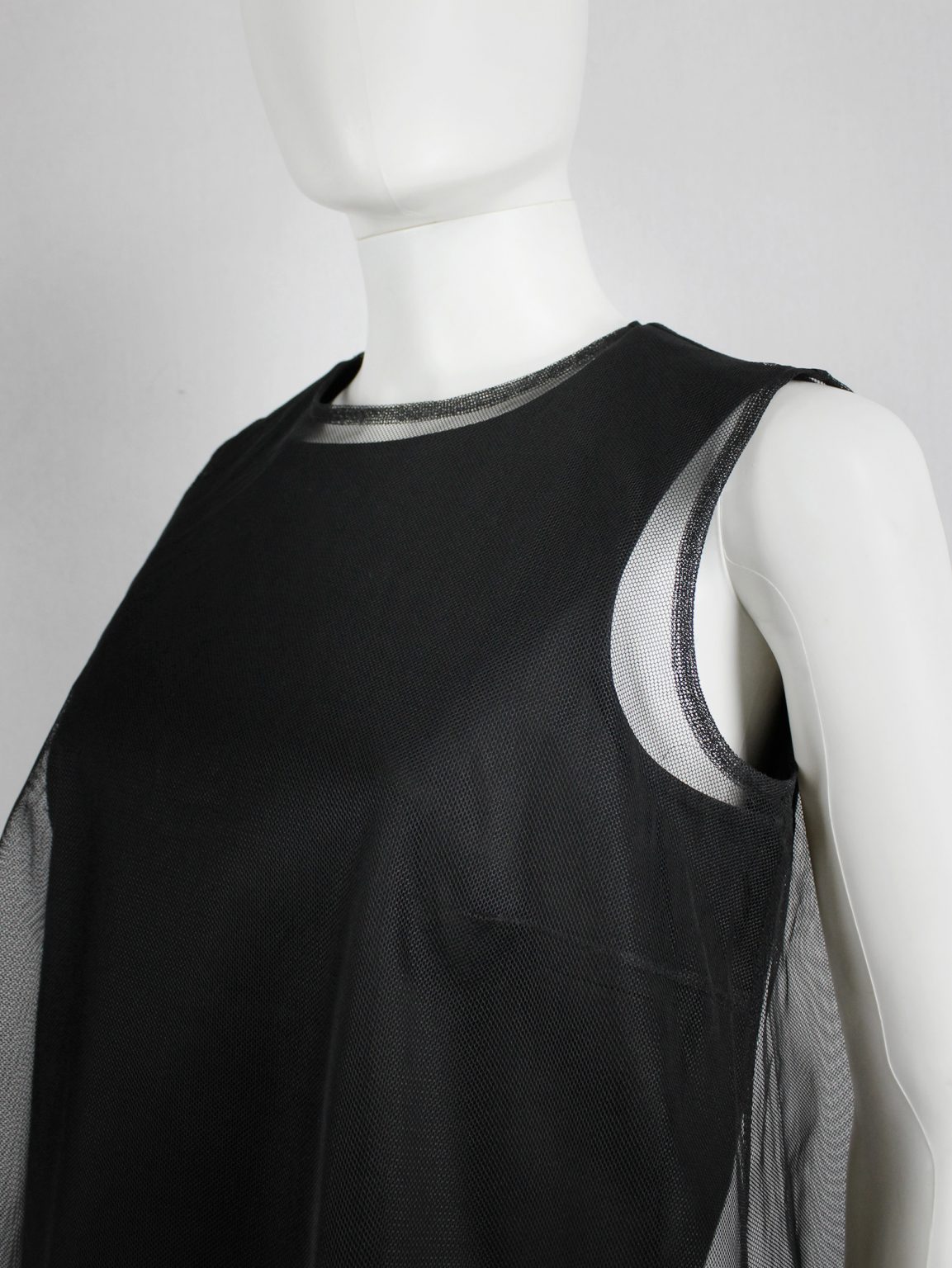 Noir Kei Ninomiya black minimalist dress with sheer overlayer — fall 2015