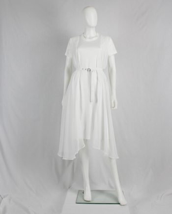 Noir Kei Ninomiya white belted dress with sheer side drapes — fall 2016