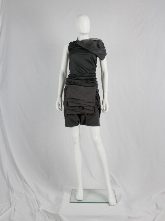 vaniitas vintage Rick Owens GLEAM brown shorts with front pleating and back drape runway fall 2010 1126