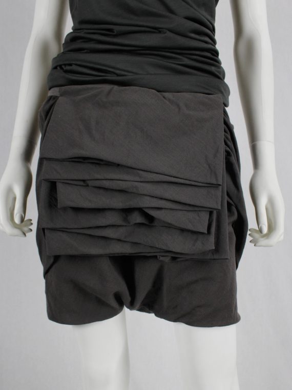 vaniitas vintage Rick Owens GLEAM brown shorts with front pleating and back drape runway fall 2010 1135