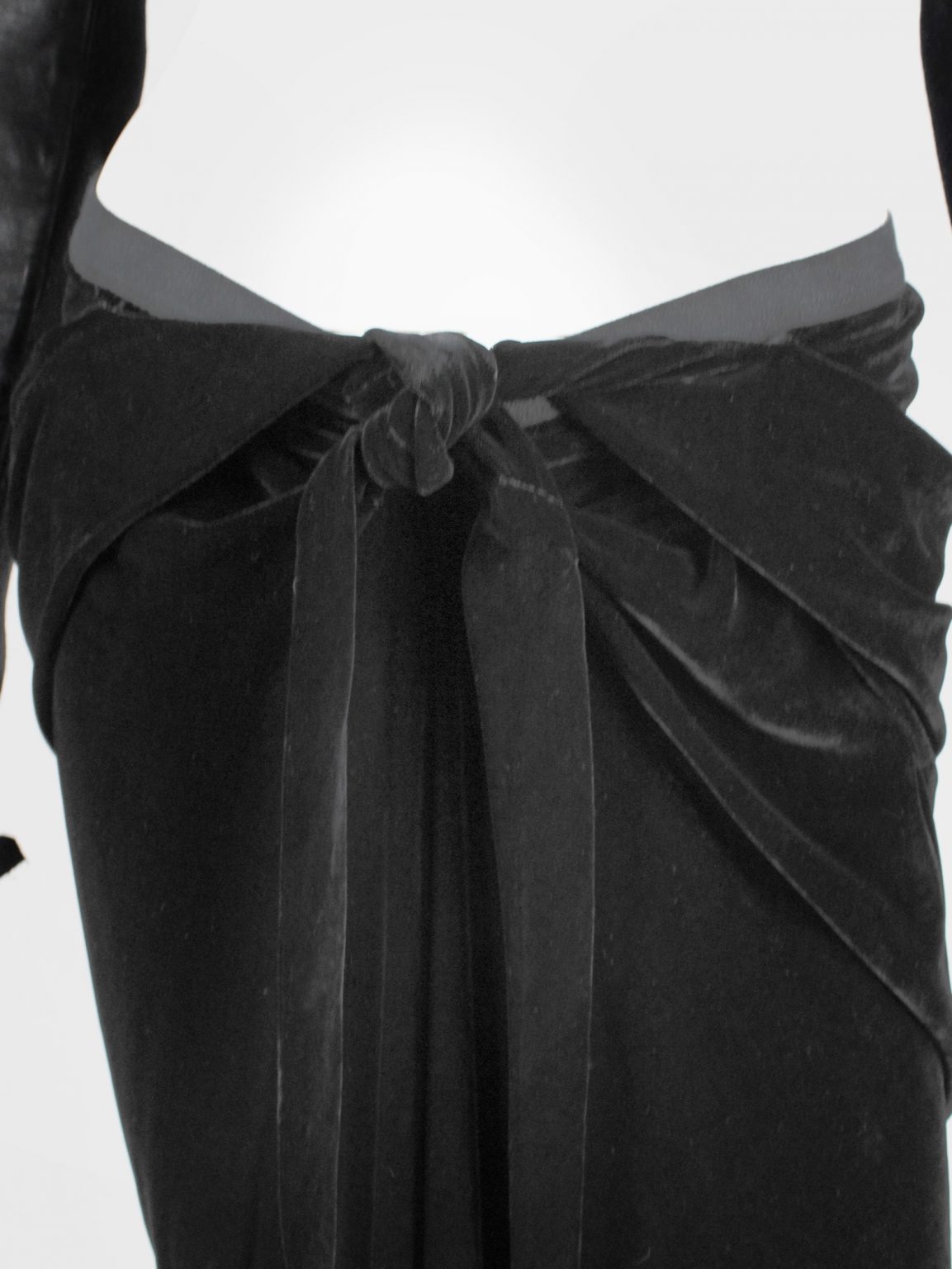 Rick Owens MOOG black draped velvet skirt with front tie — fall 2005