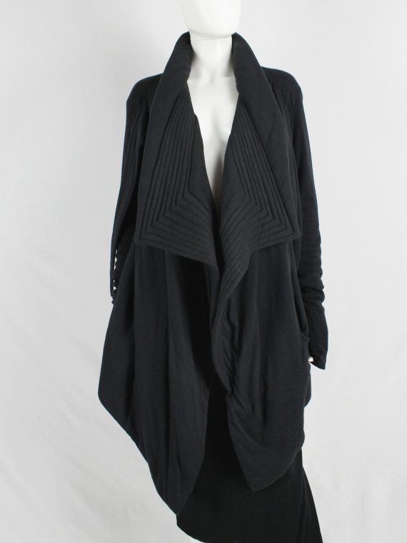 vaniitas vintage Rick Owens lilies black draped coat with tie front and triangular stitched panels 2901