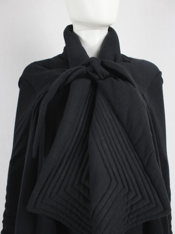 vaniitas vintage Rick Owens lilies black draped coat with tie front and triangular stitched panels 2927