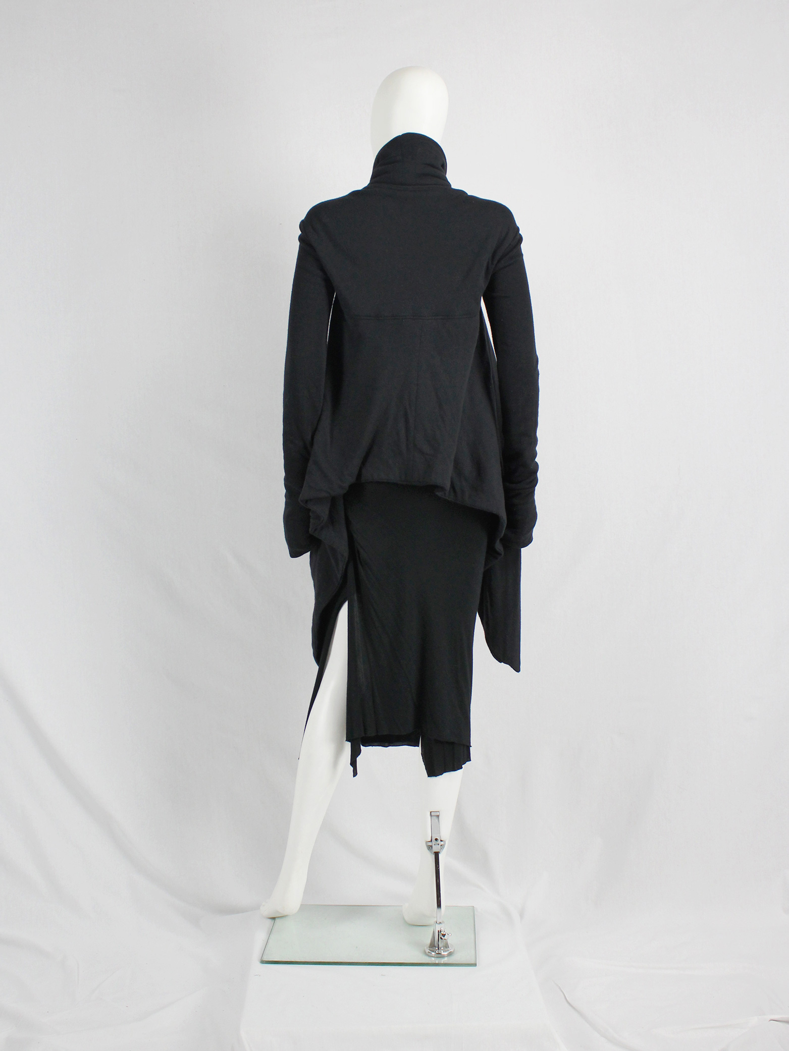 Rick Owens lilies black draped coat with tie front and triangular ...