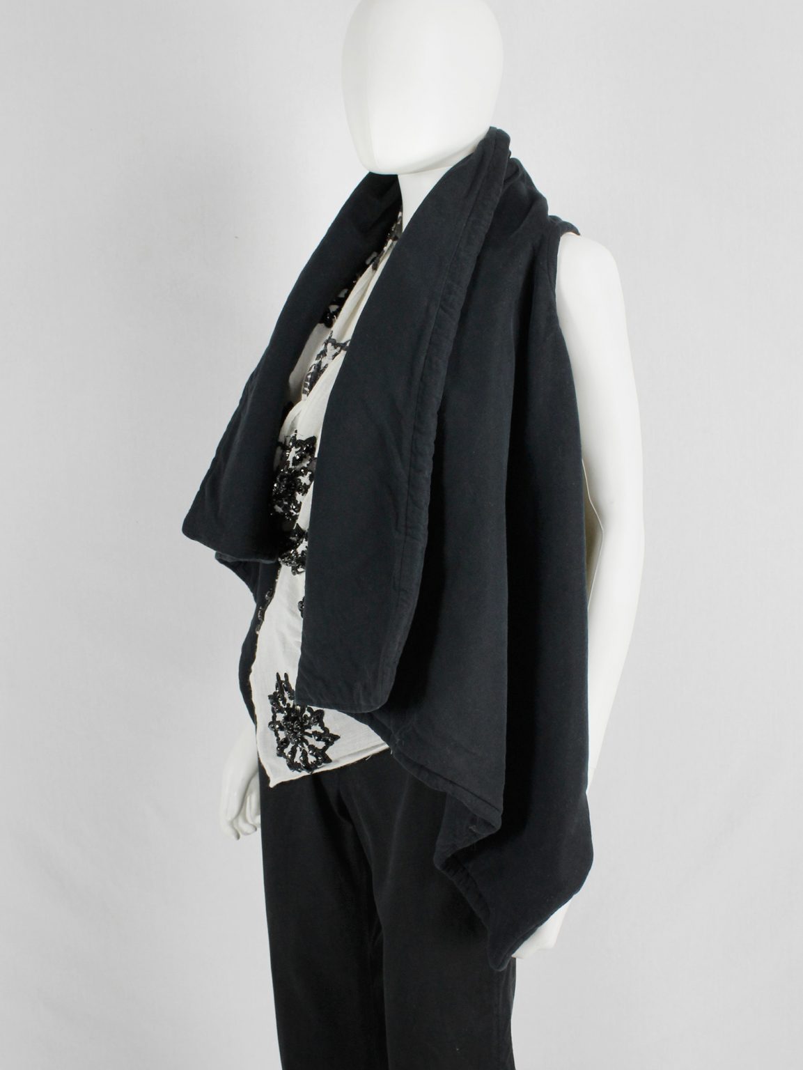 Ann Demeulemeester black padded waistcoat with asymmetric drape