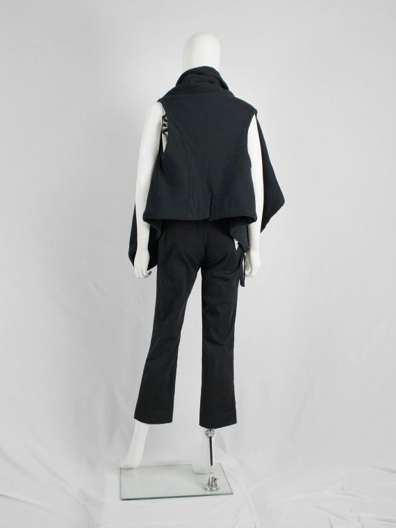 vaniitas vintage Ann Demeulemeester black padded waistcoat with asymmetric drape 5726