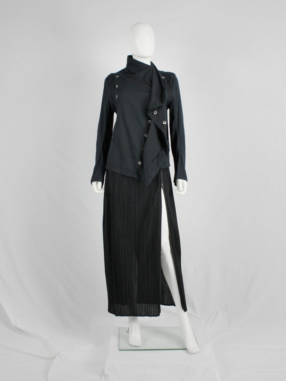 Ann Demeulemeester black shirt with standing neckline and a double row of buttons