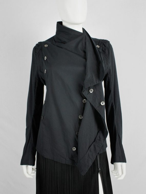 vaniitas vintage Ann Demeulemeester black shirt with standing neckline and a double row of buttons 4958