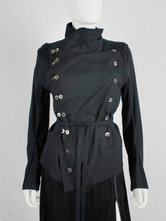 vaniitas vintage Ann Demeulemeester black shirt with standing neckline and a double row of buttons 4973