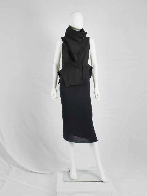 vaniitas vintage Ann Demeulemeester black vest with standing collar and draped panels fall 2012 0038