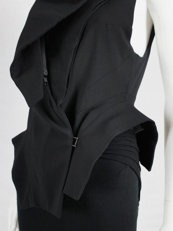 vaniitas vintage Ann Demeulemeester black vest with standing collar and draped panels fall 2012 0074