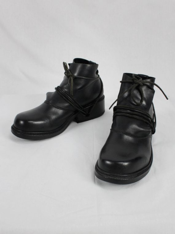 vaniitas vintage Dirk Bikkembergs black boots with flap and laces through the soles 1990s 90s 0574