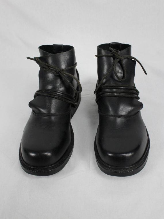 vaniitas vintage Dirk Bikkembergs black boots with flap and laces through the soles 1990s 90s 0584