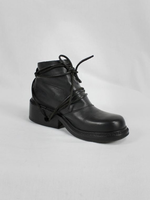 vaniitas vintage Dirk Bikkembergs black boots with flap and laces through the soles 1990s 90s 7957