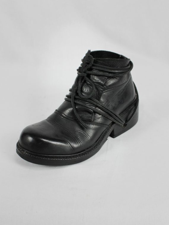 vaniitas vintage Dirk Bikkembergs black boots with flap and laces through the soles 1990s 90s 8038
