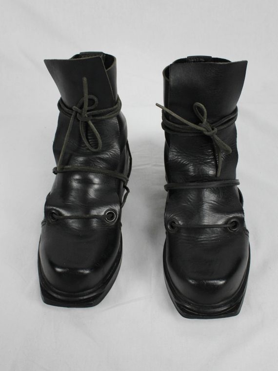 vaniitas vintage Dirk Bikkembergs black mountaineering boots with laces through the soles 1990s 90s 0666