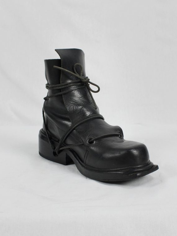 vaniitas vintage Dirk Bikkembergs black mountaineering boots with laces through the soles 1990s 90s 0714