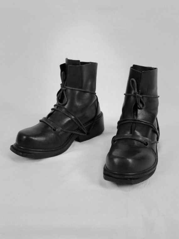 vaniitas vintage Dirk Bikkembergs black mountaineering boots with laces through the soles 1990s 90s 7801