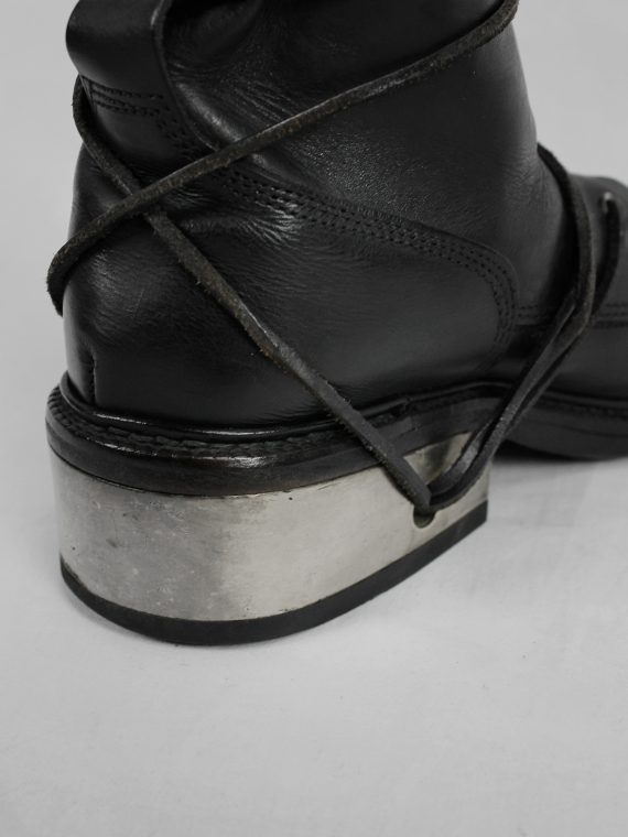 vaniitas vintage Dirk Bikkembergs black tall boots with laces through the metal heel 1990S 90s 7755