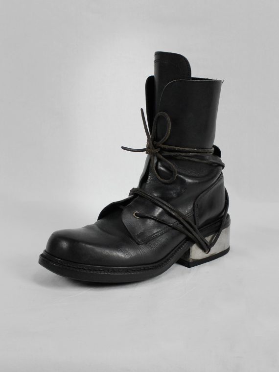 vaniitas vintage Dirk Bikkembergs black tall boots with laces through the metal heel 1990S 90s 7769