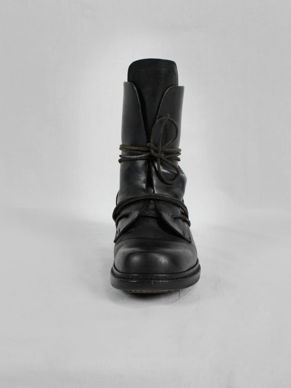 vaniitas vintage Dirk Bikkembergs black tall boots with laces through the metal heel 1990S 90s 7773