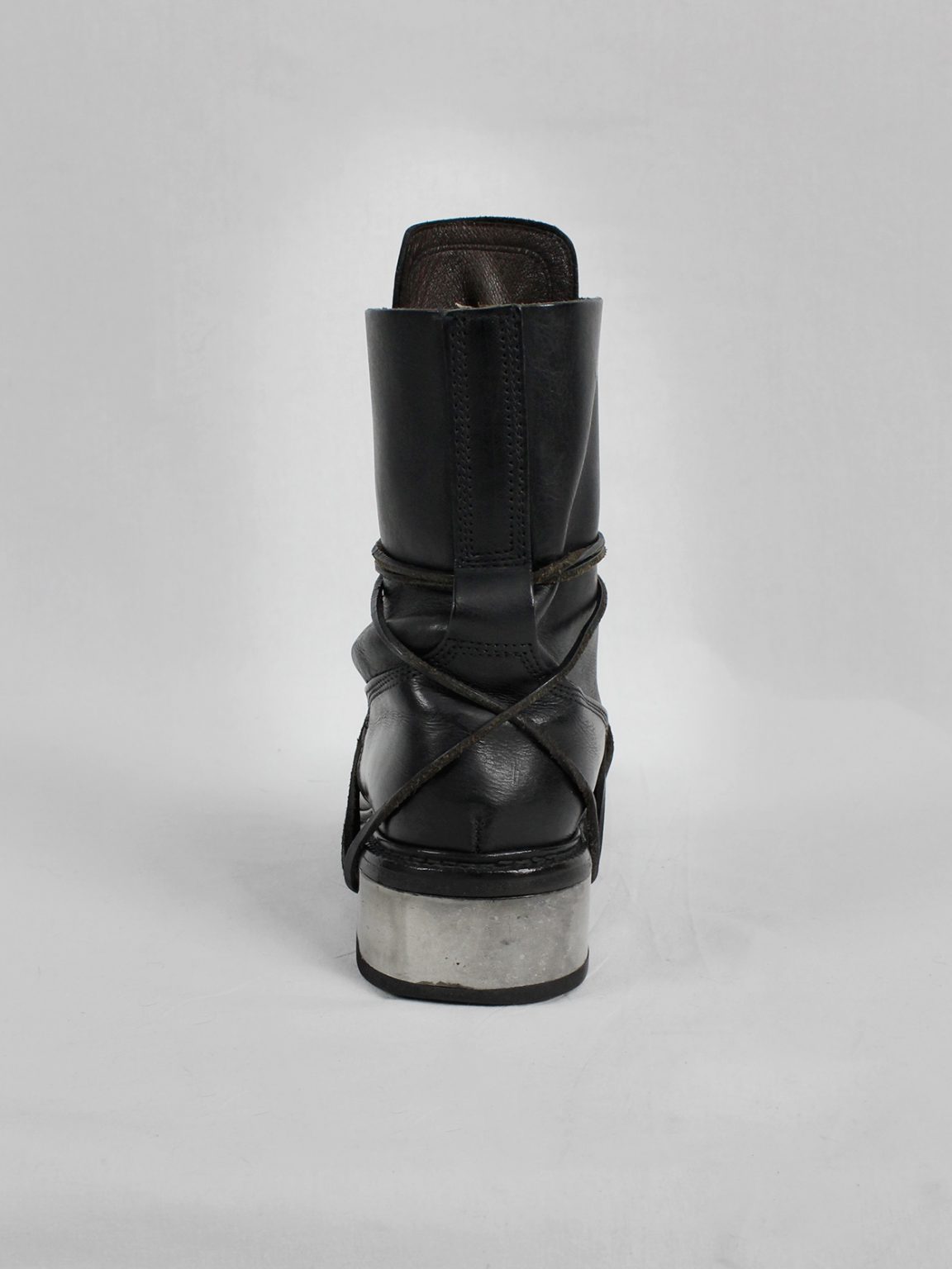 Dirk Bikkembergs black tall boots with laces through the metal heel (39) — late 90's