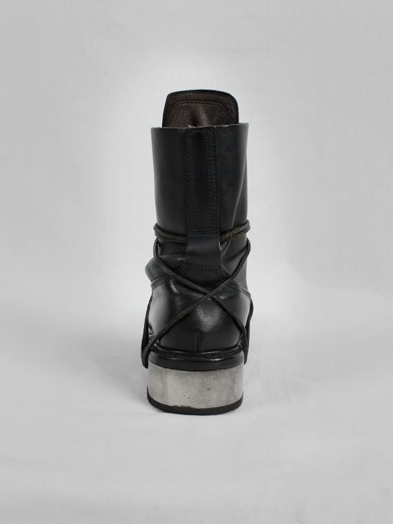vaniitas vintage Dirk Bikkembergs black tall boots with laces through the metal heel 1990S 90s 7785