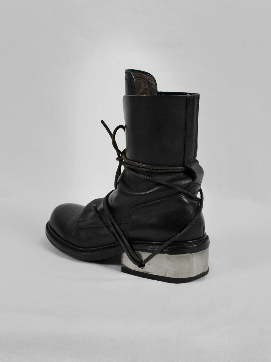 Dirk Bikkembergs black tall boots with laces through the metal heel (39) — late 90's