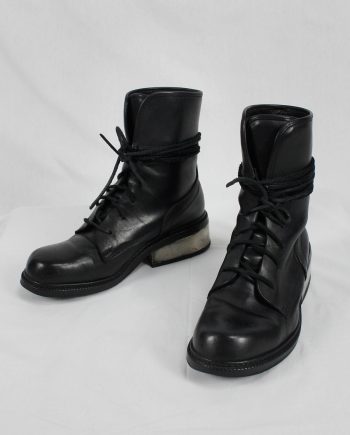 Dirk Bikkembergs black tall lace-up boots with metal heel (41) — early 2000's