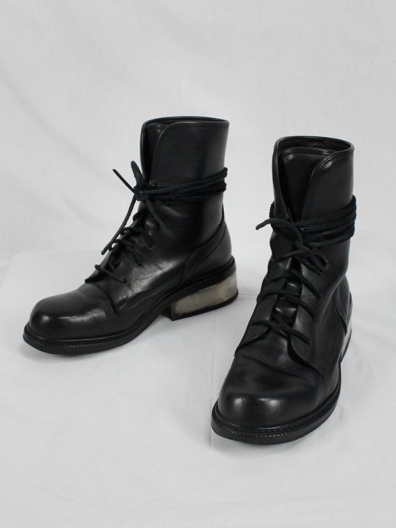 vaniitas vintage Dirk Bikkembergs black tall lace-up boots with metal heel early 2000 0485