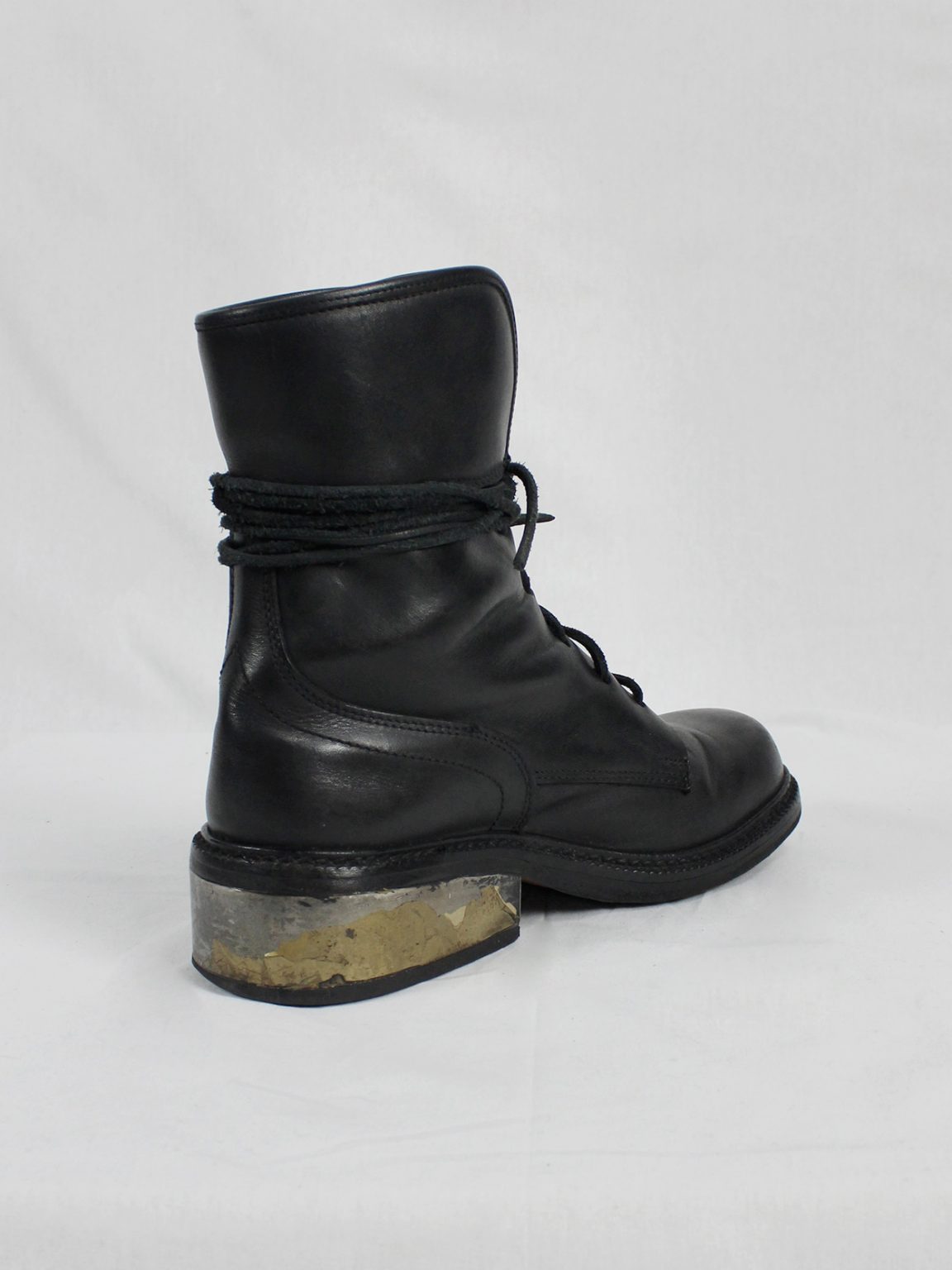 Dirk Bikkembergs black tall lace-up boots with metal heel (41) — early 2000's
