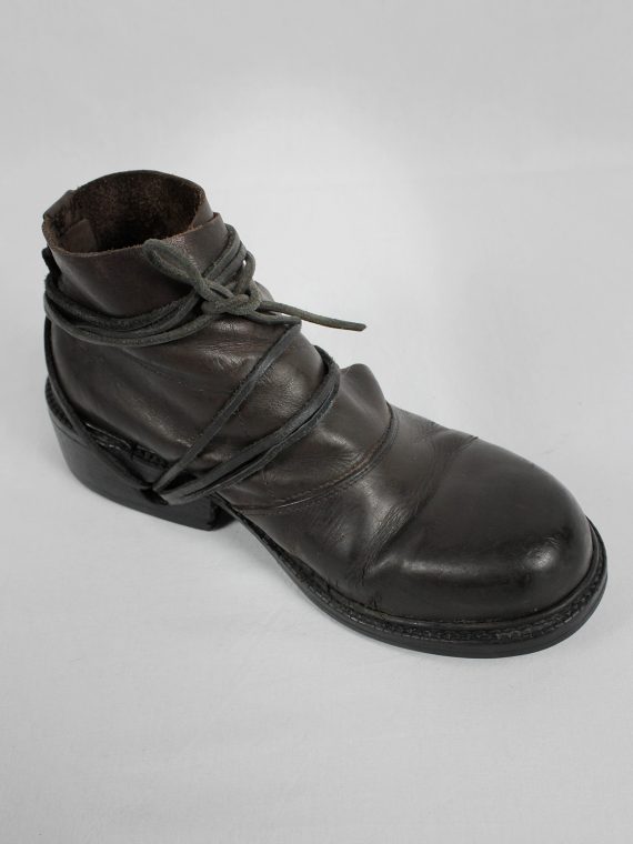 vaniitas vintage Dirk Bikkembergs brown boots with flap and laces through the soles 1990S 90S 7269