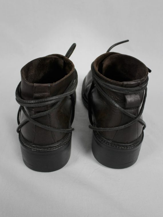 vaniitas vintage Dirk Bikkembergs brown boots with flap and laces through the soles 1990S 90S 7286