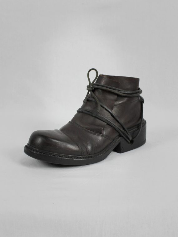 vaniitas vintage Dirk Bikkembergs brown boots with flap and laces through the soles 1990S 90S 7308