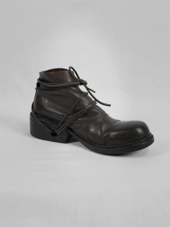 vaniitas vintage Dirk Bikkembergs brown boots with flap and laces through the soles 1990S 90S 7315
