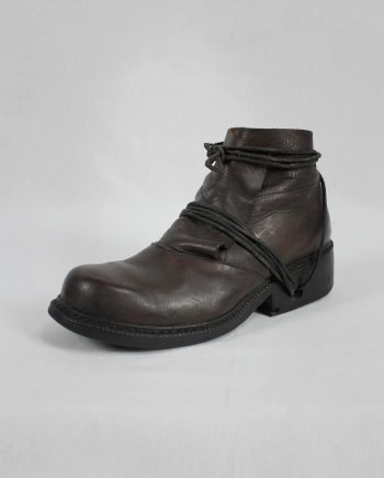 Dirk Bikkembergs brown boots with flap and laces through the soles (40) — late 90's