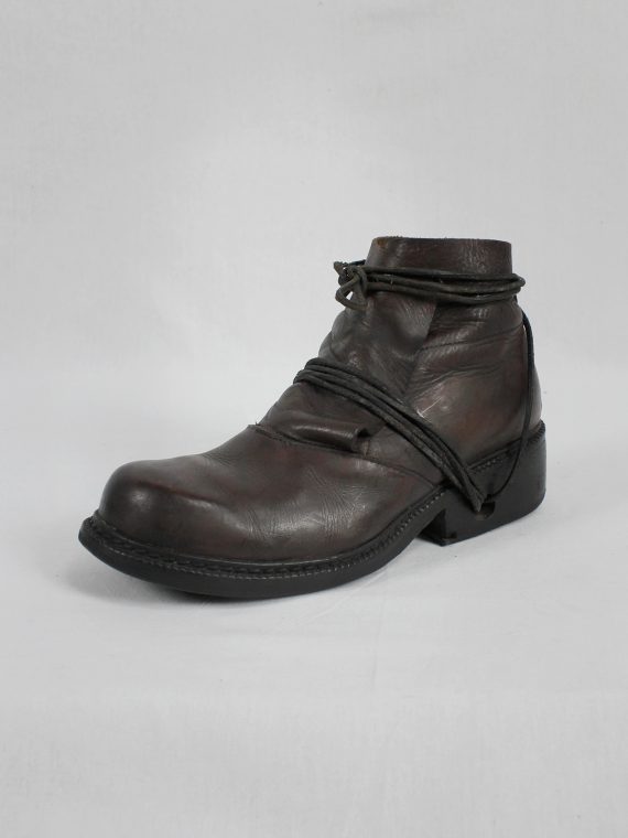 vaniitas vintage Dirk Bikkembergs brown boots with flap and laces through the soles 1990S 90S 7401