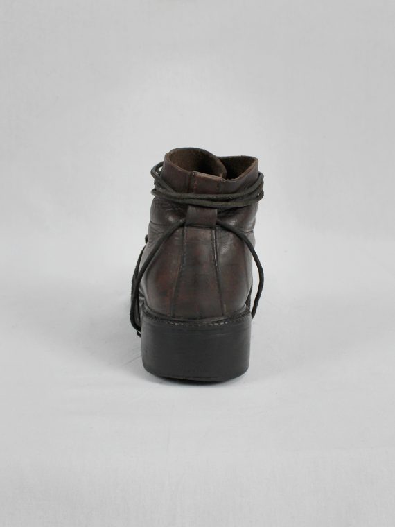 vaniitas vintage Dirk Bikkembergs brown boots with flap and laces through the soles 1990S 90S 7415