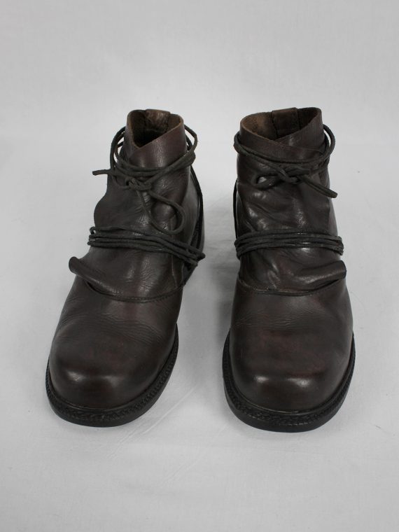 vaniitas vintage Dirk Bikkembergs brown boots with flap and laces through the soles 1990S 90S 7440
