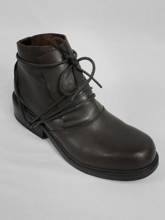 vaniitas vintage Dirk Bikkembergs brown boots with flap and laces through the soles 1990S 90S 7522
