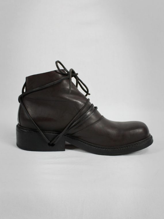 vaniitas vintage Dirk Bikkembergs brown boots with flap and laces through the soles 1990S 90S 7560