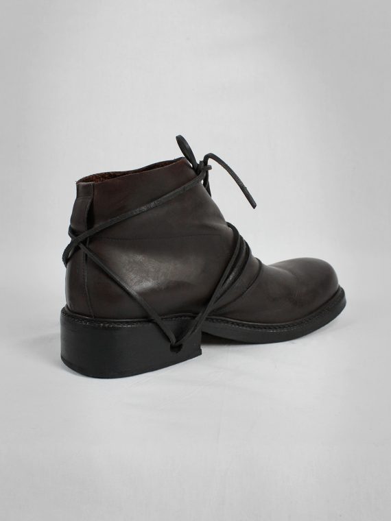 vaniitas vintage Dirk Bikkembergs brown boots with flap and laces through the soles 1990S 90S 7564