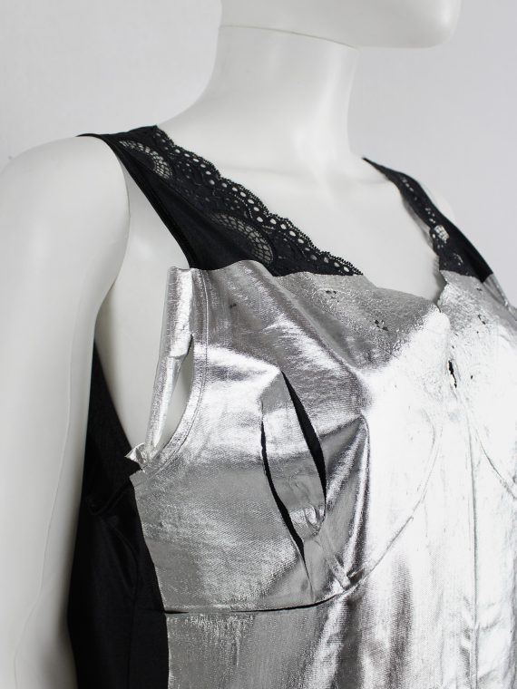 vaniitas vintage Maison Martin Margiela artisanal black lace dress with pressed silver foil spring 2003 6200
