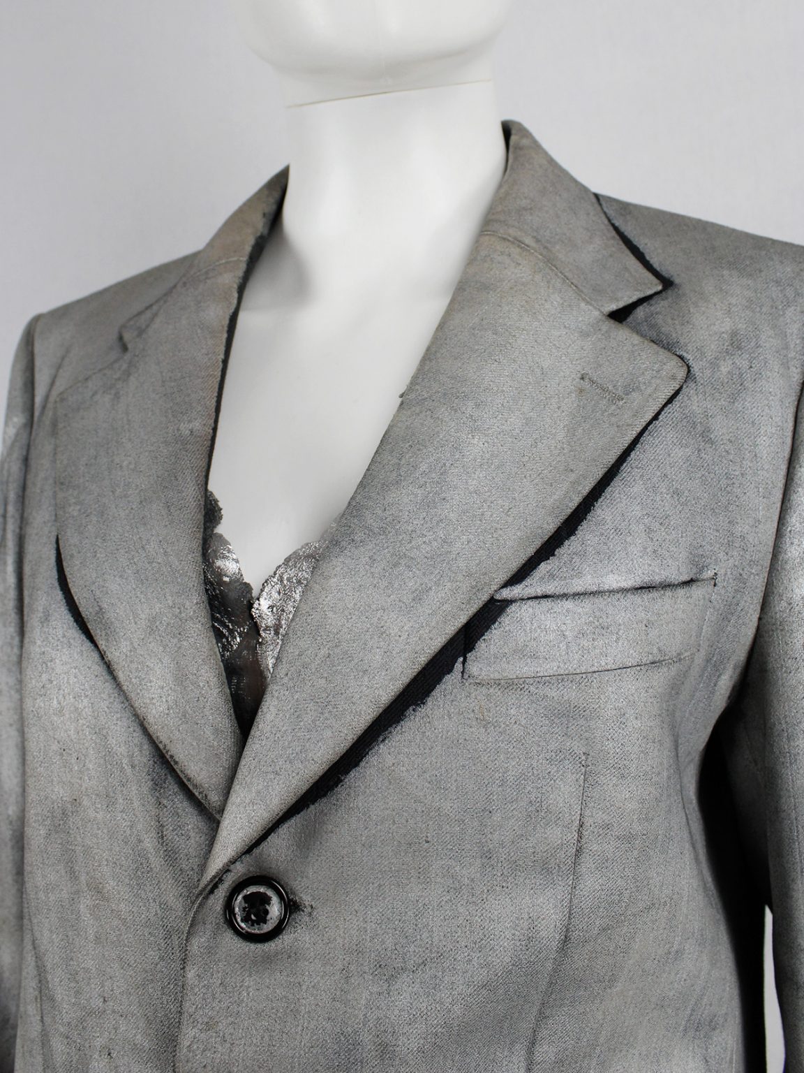 Maison Martin Margiela artisanal silver painted pinstripe blazer — fall 1999
