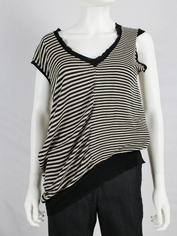 vaniitas vintage Maison Martin Margiela beige and black striped top stretched out on one side spring 2005 9155
