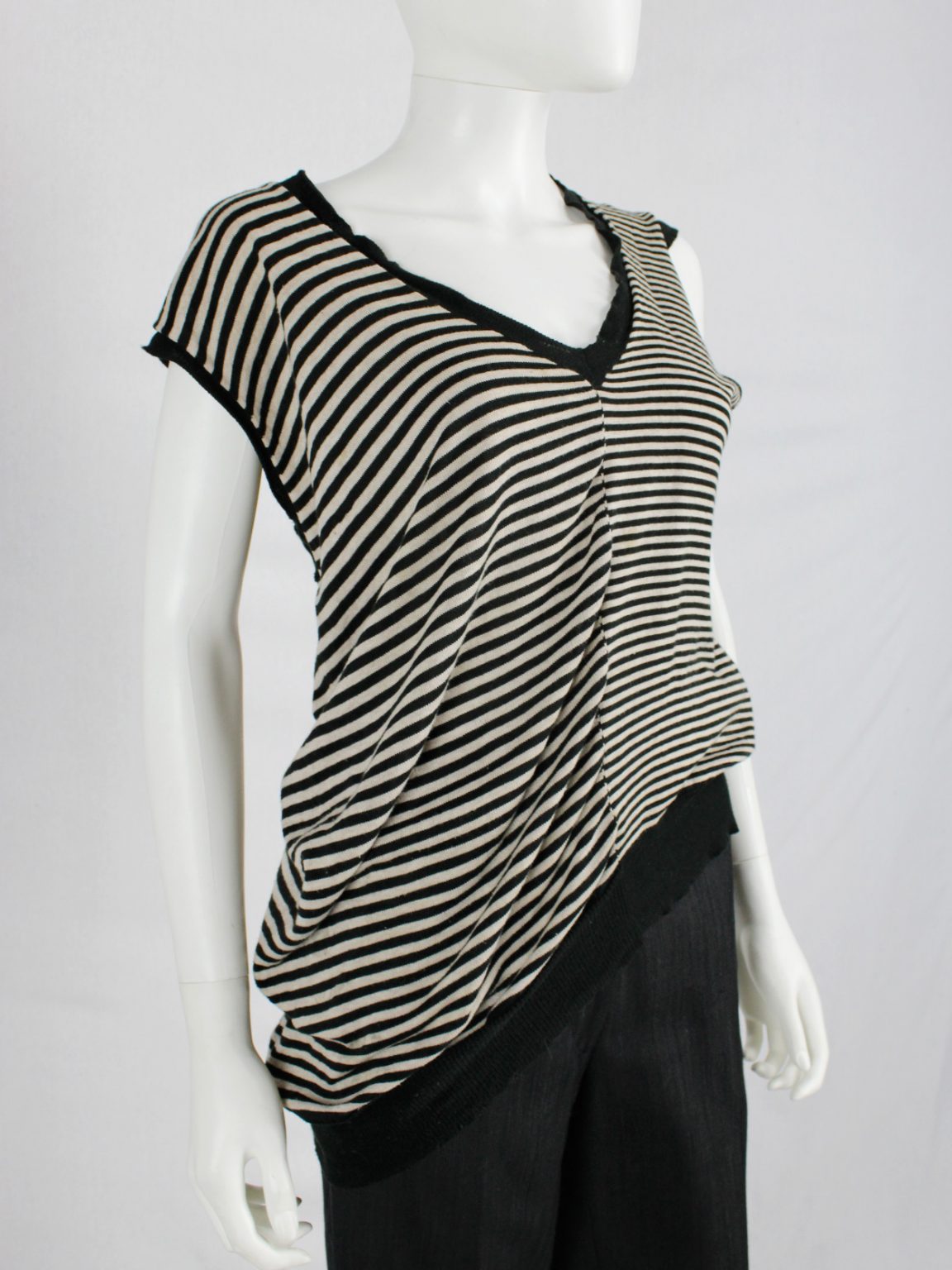Maison Martin Margiela beige and black striped top, stretched out on one side — spring 2005