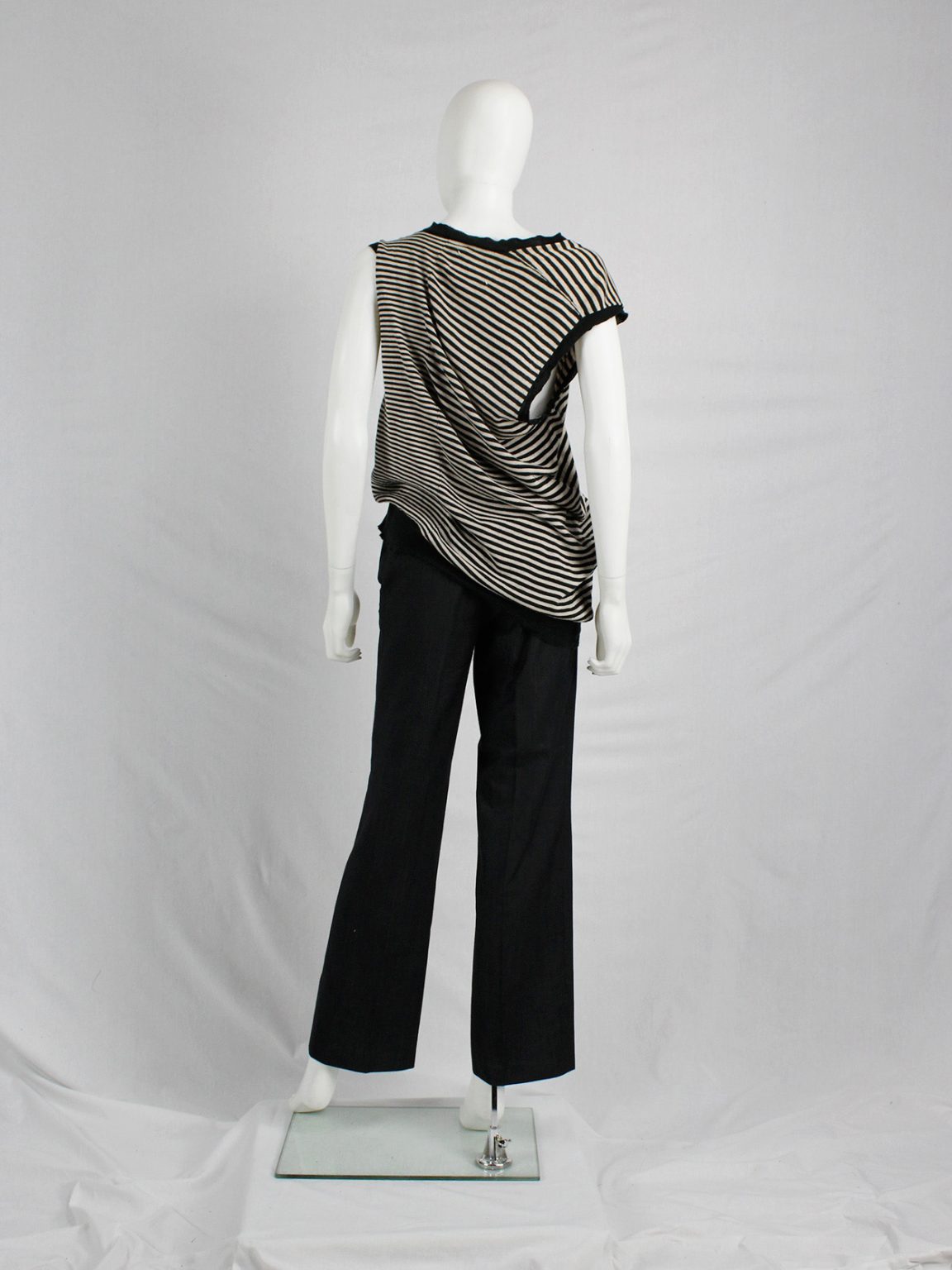 Maison Martin Margiela beige and black striped top, stretched out on one side — spring 2005