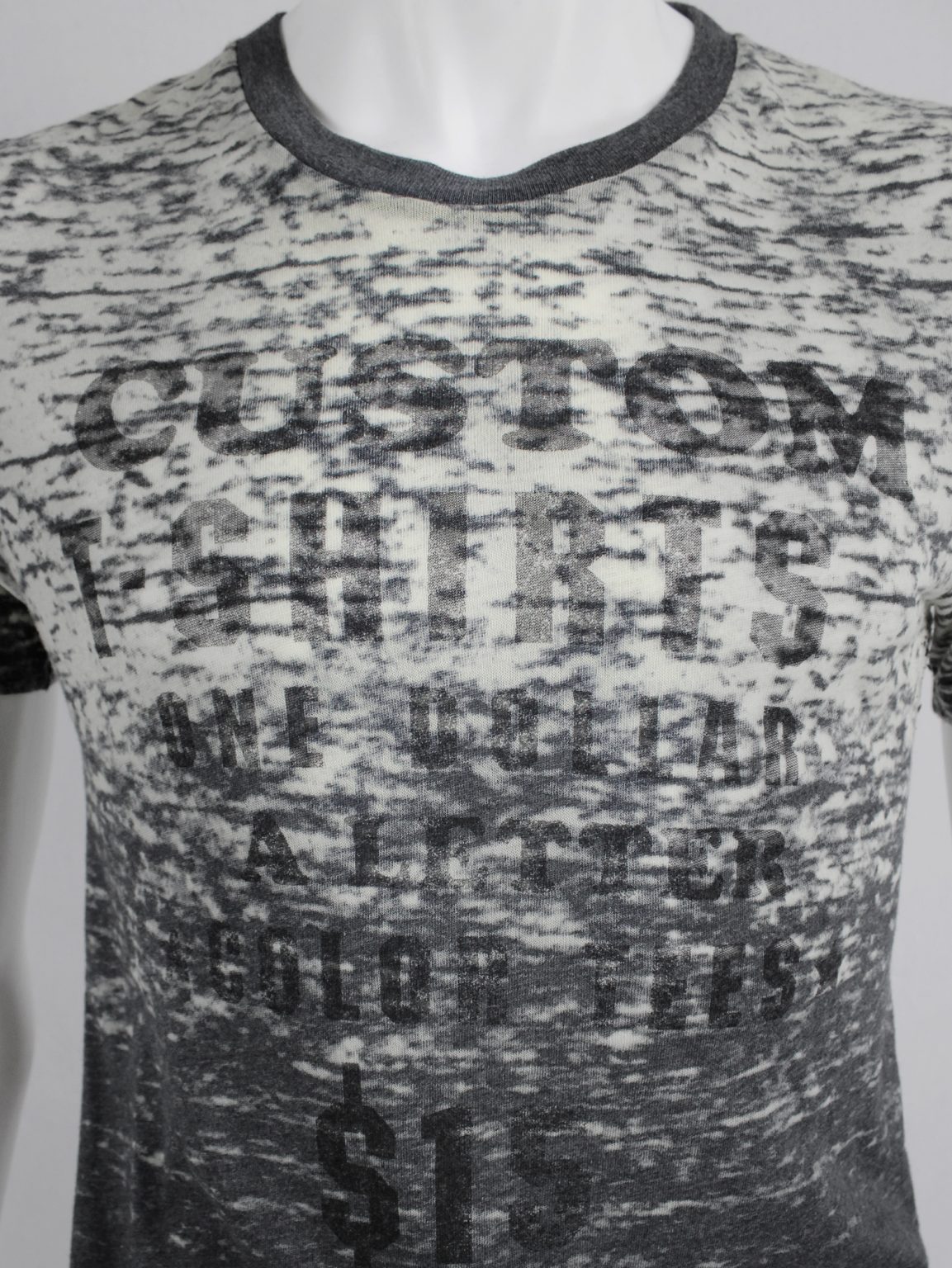 Maison Martin Margiela beige speckled t-shirt with 'custom t-shirts' lettering — spring 2009