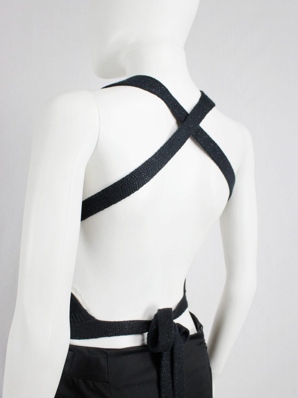 Maison Martin Margiela black knit backless top with crossed straps — spring 2006