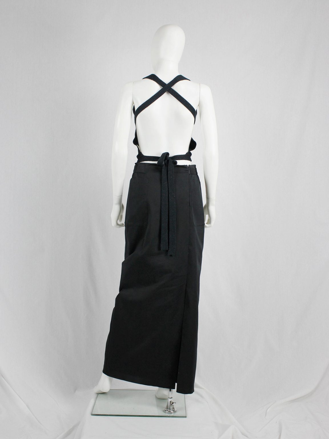 Maison Martin Margiela black knit backless top with crossed straps — spring 2006